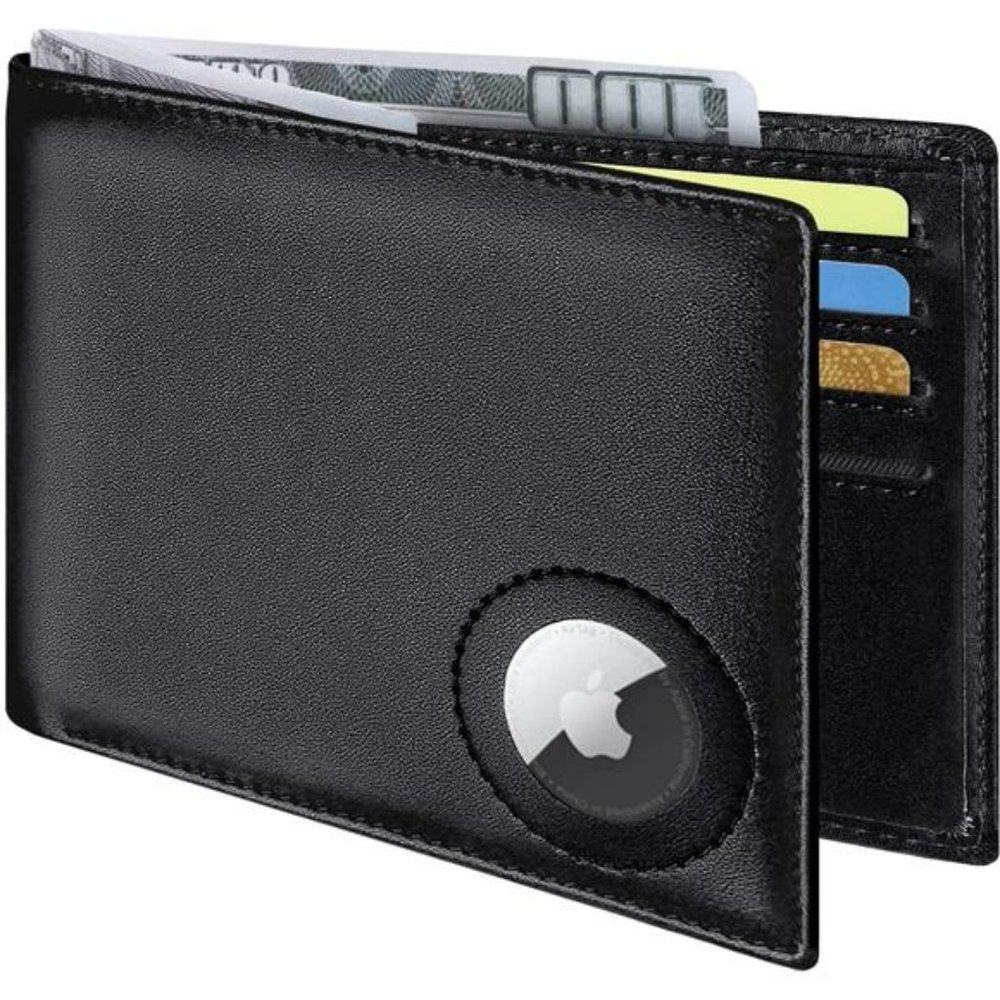 Slim Leather Wallet With Airtag Large Bifold Wallet RFID Blocking for Men